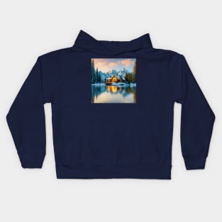 Cozy Mountain Cabin by a Lake Kids Hoodie